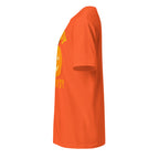 Left view of a orange t-shirt on a white background