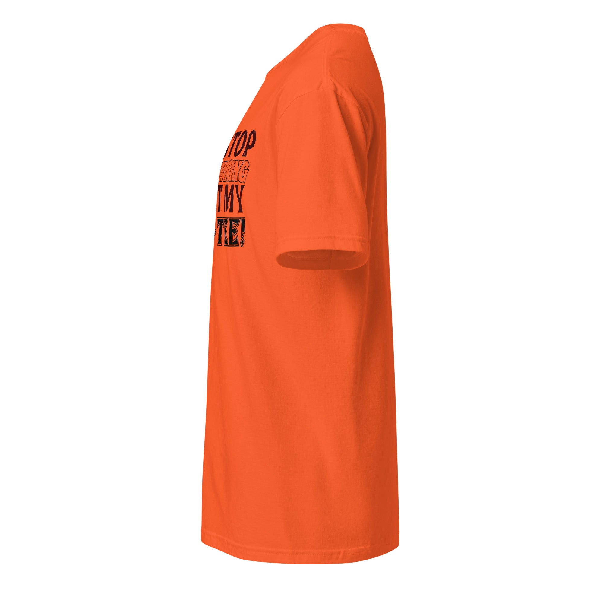 Left view of an orange t-shirt on a white background