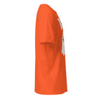 Right view of a plain orange t-shirt against a white background