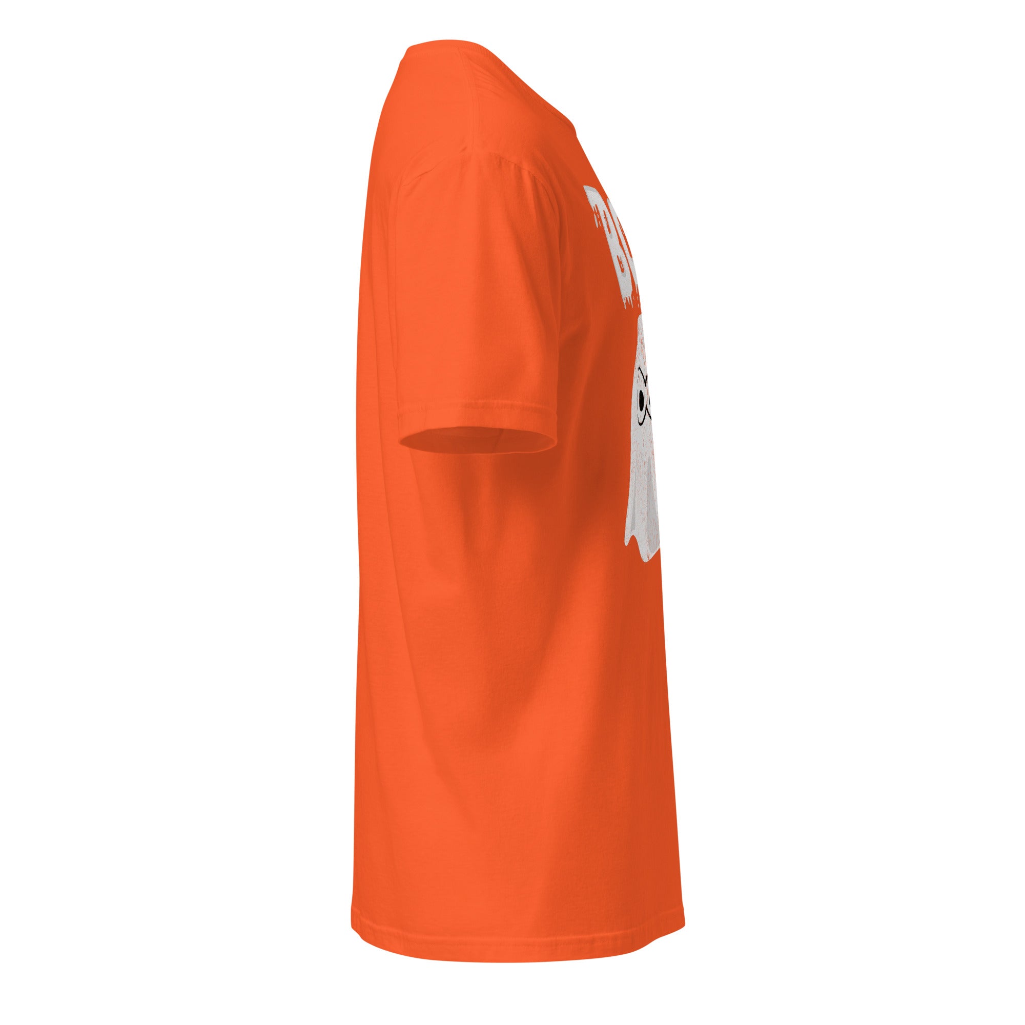 Right view of a plain orange t-shirt against a white background