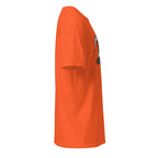 Right view of a plain orange t-shirt against a white background