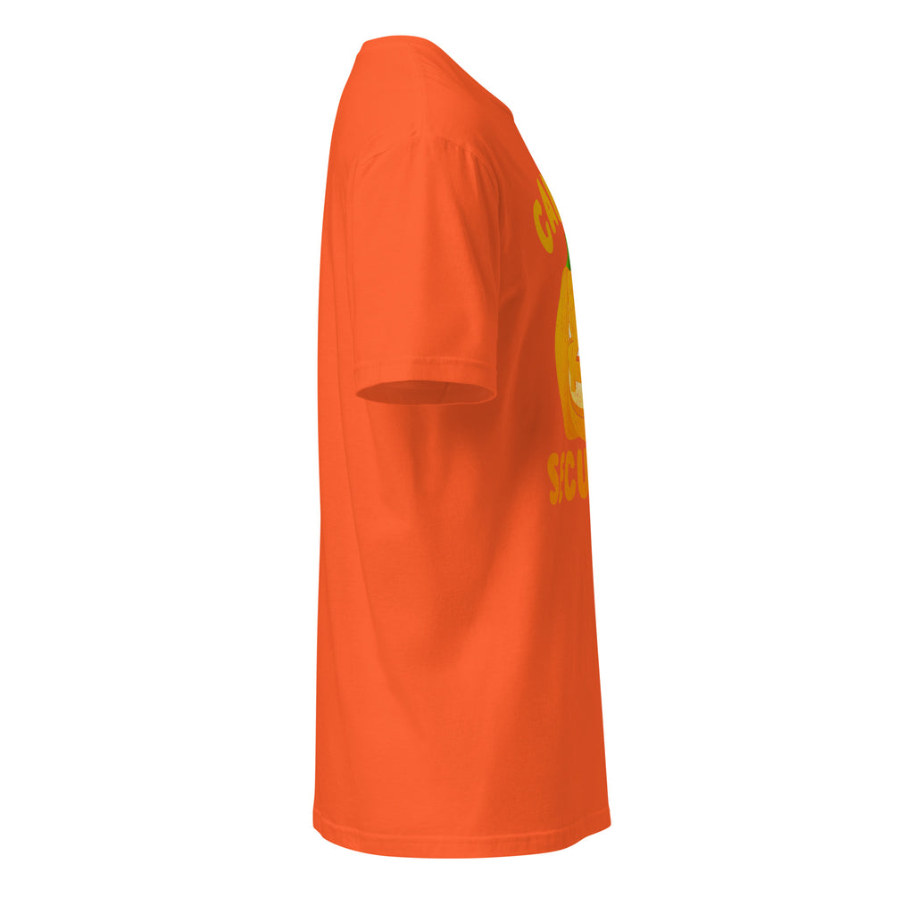 Right view of a orange t-shirt on a white background