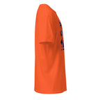 Right view of a orange t-shirt against a white background