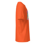 Right view of a orange t-shirt against a white background