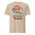Sand t-shirt with cartoon character holding a cupcake and red mushroom graphic on a white background
