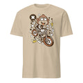 Sand t-shirt with a monkey riding a bike graphic on a white background