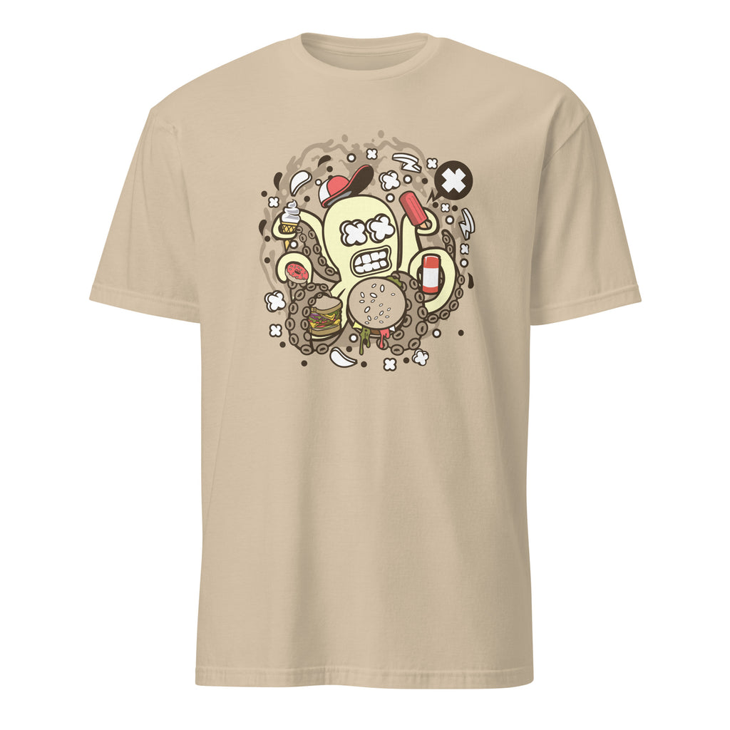 Sand t-shirt with a colorful octopus graphic design on a white background