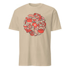 Sand t-shirt with red tea-themed graphic on a white background