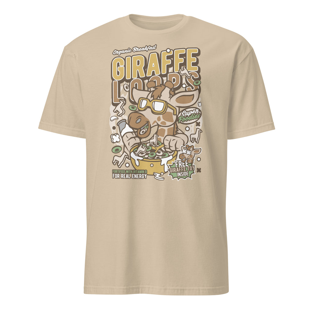 Sand t-shirt with a giraffe graphic design on a white background