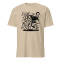 Sand t-shirt with a black farmhouse graphic design on a white background
