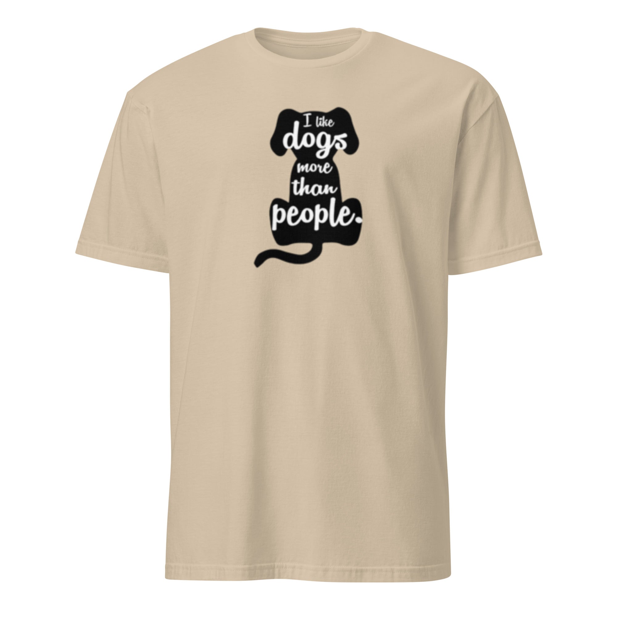 Sand t-shirt with 'I Like Dogs More Than People" text inside a dog graphic on a white background