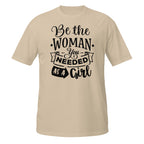 Beige t-shirt with motivational quote on a white background