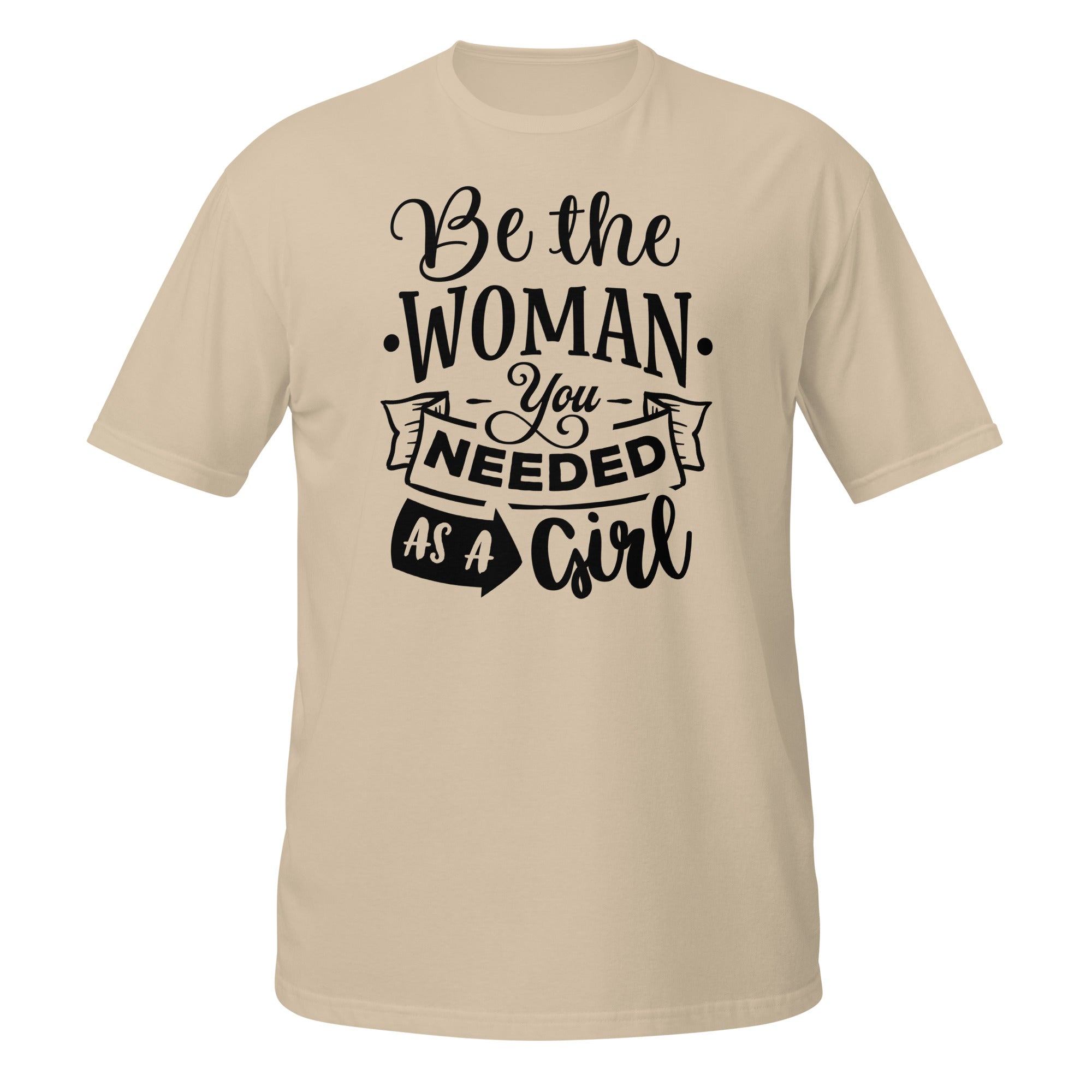 Beige t-shirt with motivational quote on a white background