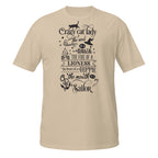 Beige t-shirt with motivational quote in black text on a white background