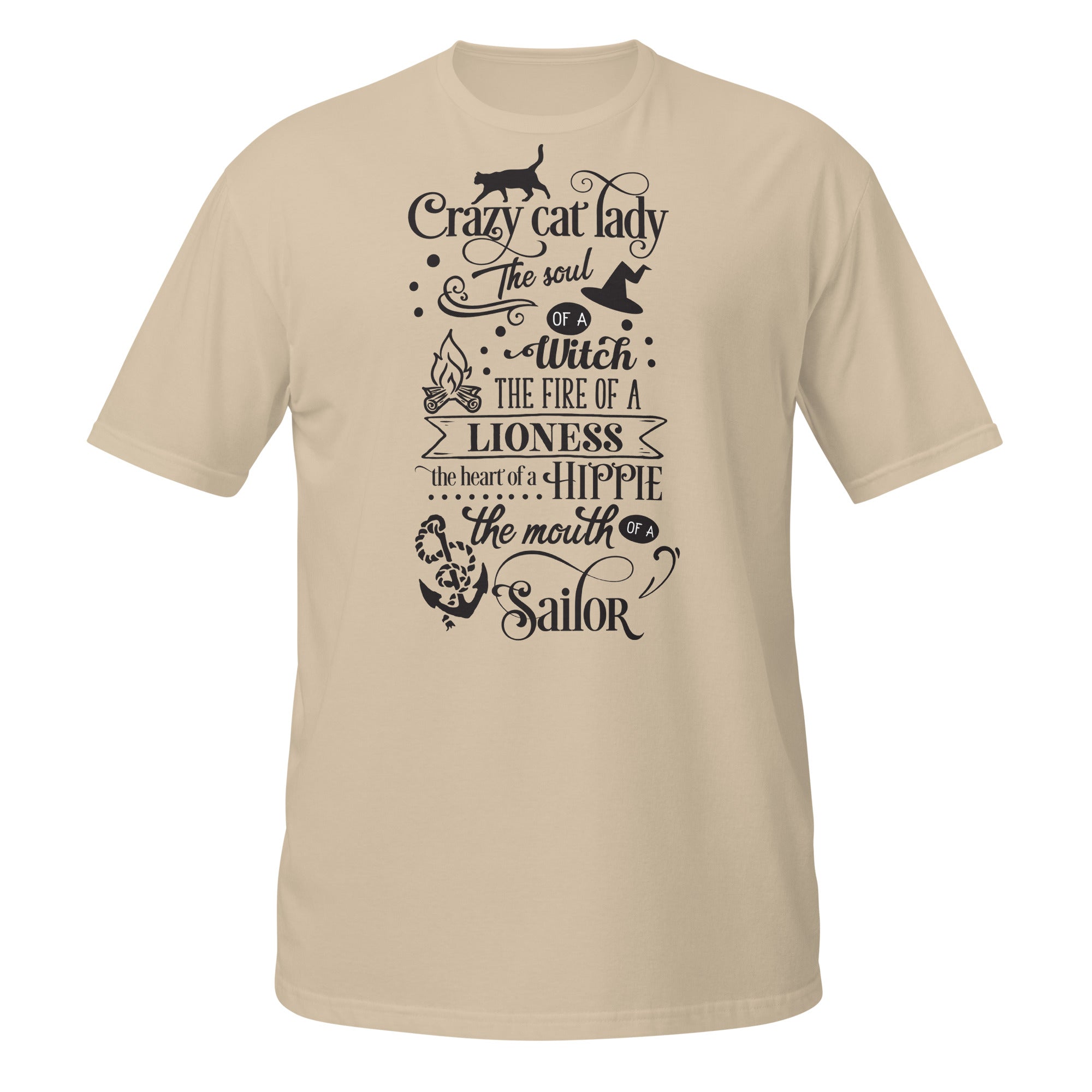 Beige t-shirt with motivational quote in black text on a white background