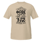 Beige t-shirt with motivational quote in black on a white background