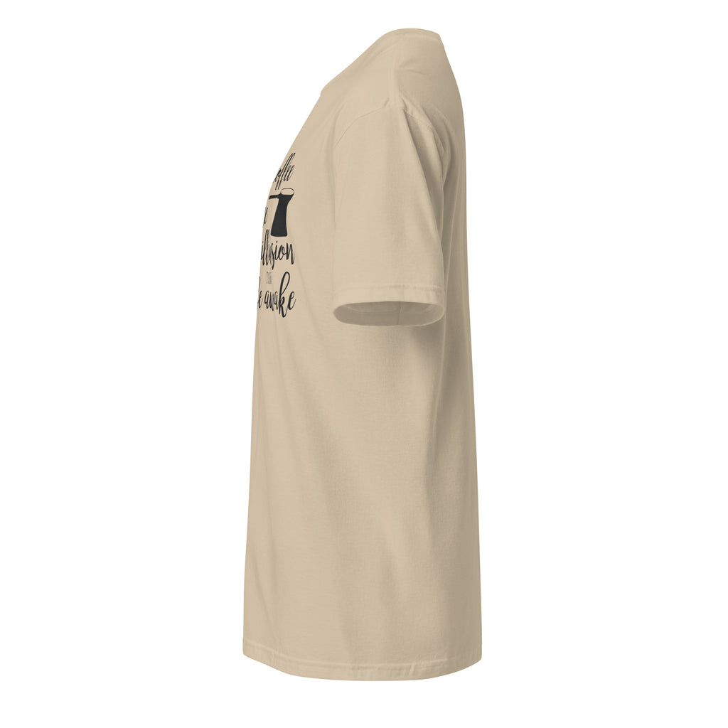 Plain Beige t-shirt left side on a white background