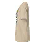 Left view of a sand t-shirt on a white background