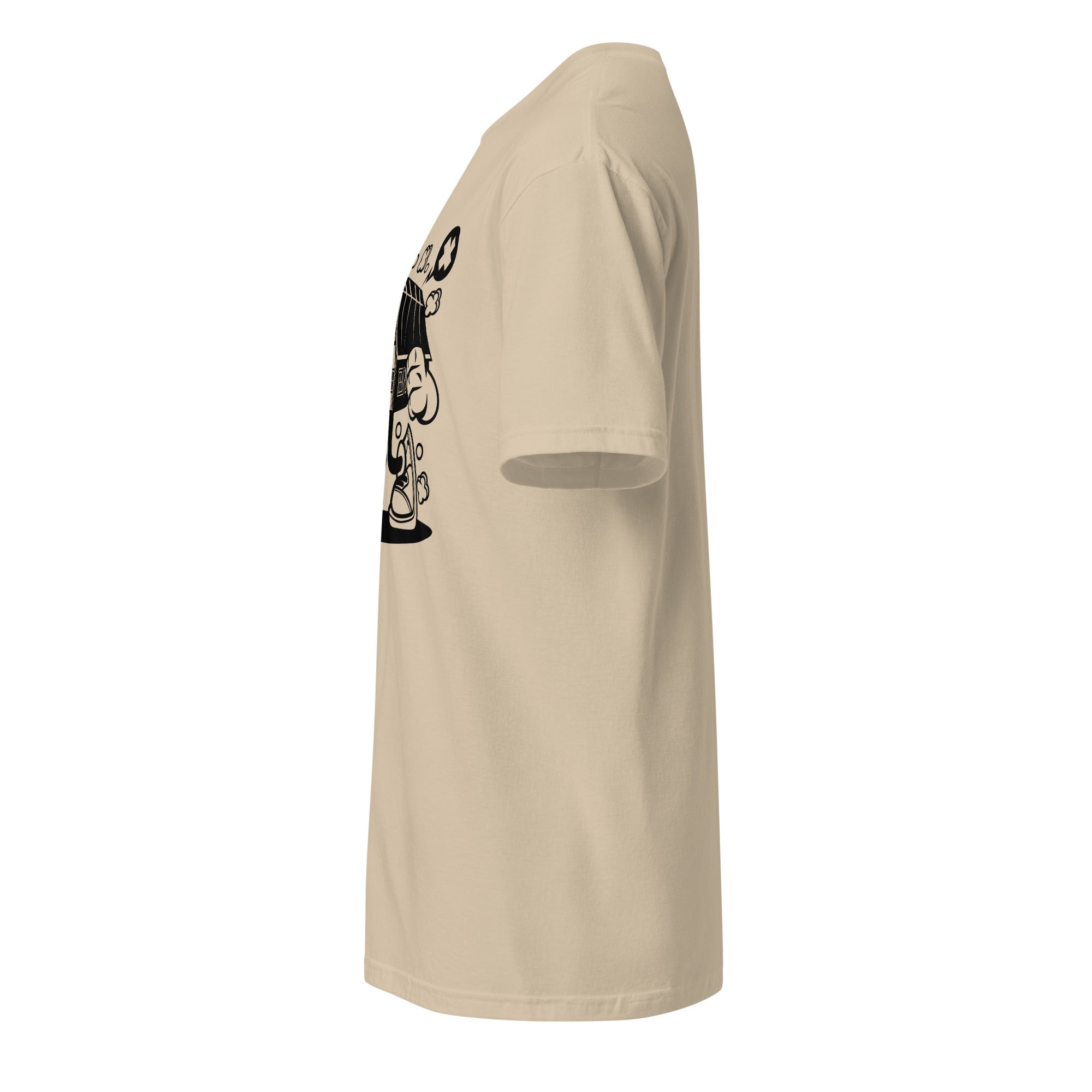 Left view of a sand t-shirt on a white background