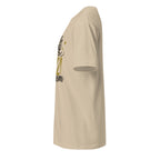 Left view of a sand t-shirt on a white background