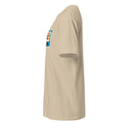 Left view of a sand t-shirt against a white background