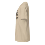 Beige t-shirt left side on a white background