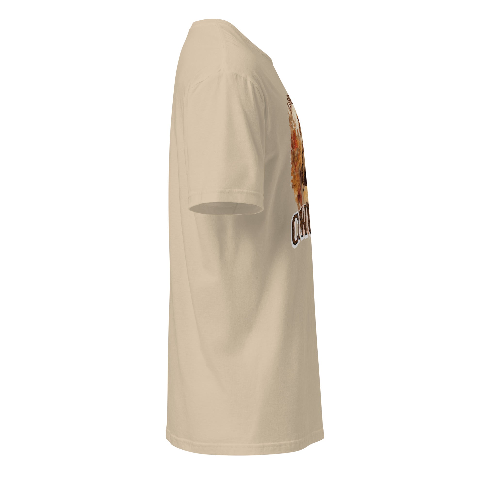 Right view of a sand t-shirt on a white background