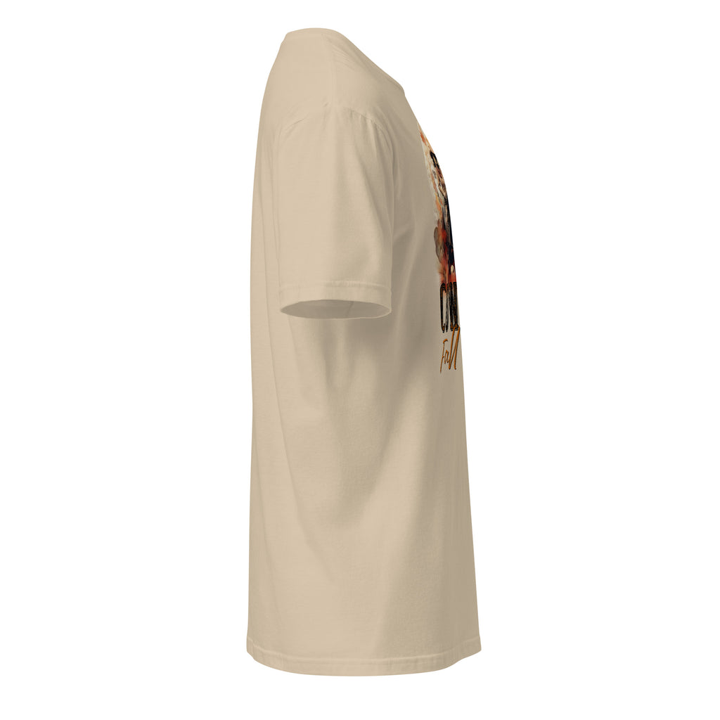 Right view of a sand t-shirt on a white background