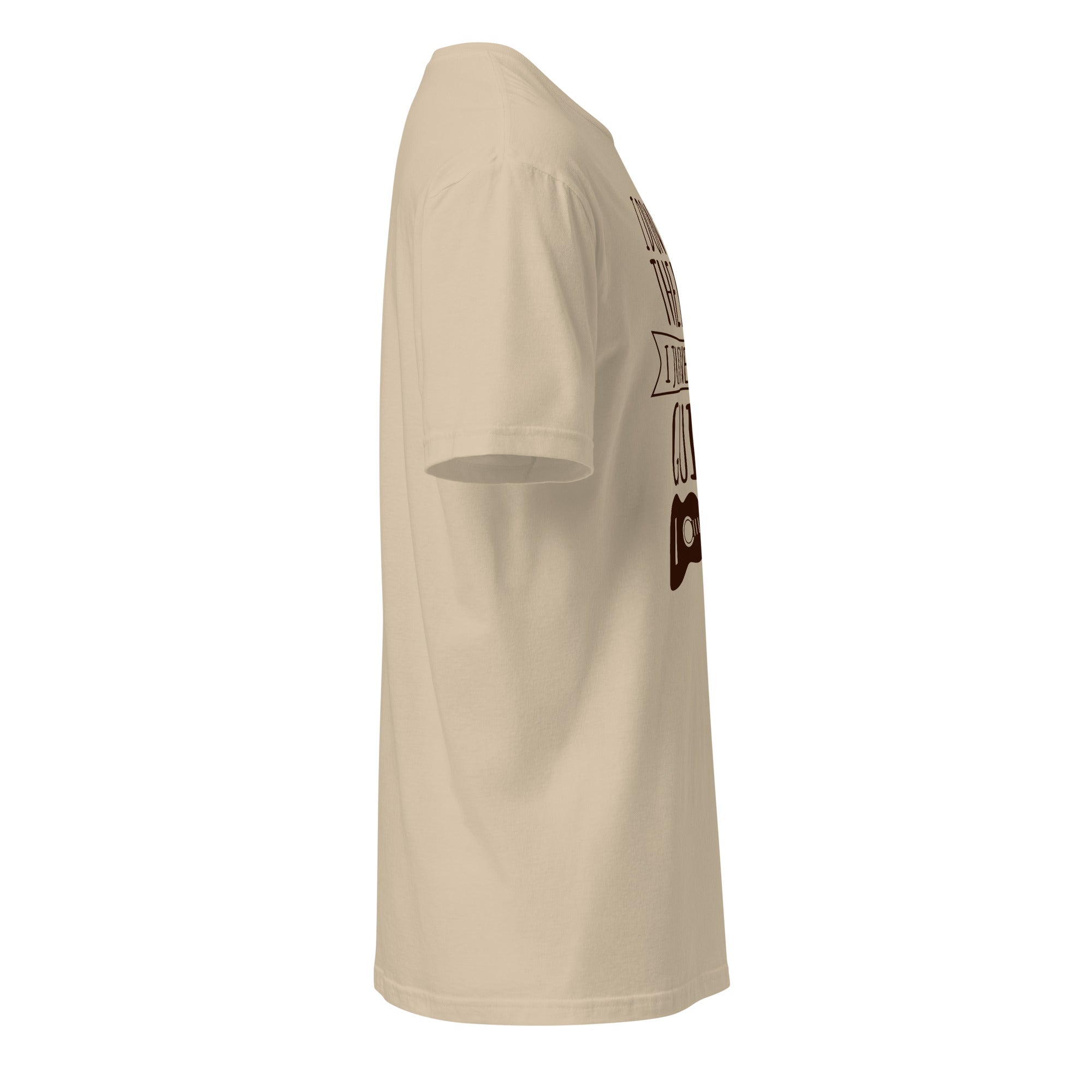 Right view of plain sand t-shirt on a white background