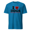 Blue t-shirt with 'I ❤️ DOGS IT'S NOTHING THAT ANNOY ME' text on a white background