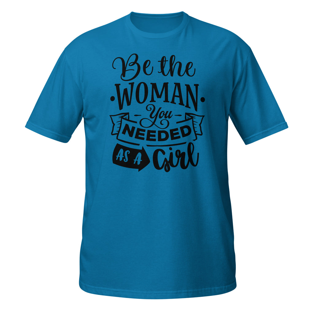 Blue t-shirt with motivational quote on a white background