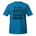 Blue t-shirt with motivational quote on a white background