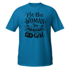 Blue t-shirt with motivational quote on a white background