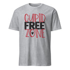 Sport Grey t-shirt with 'Cupid Free Zone' text on a white background