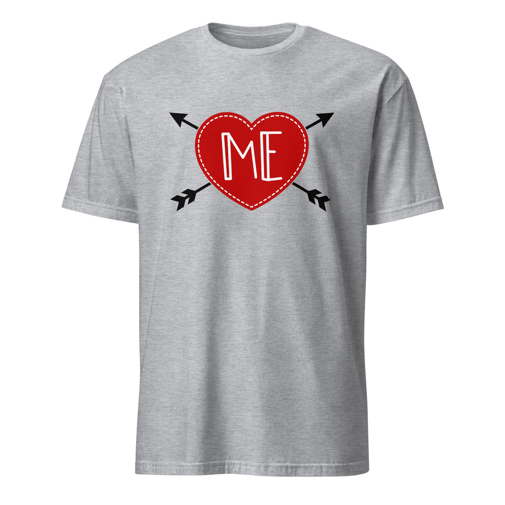 Sport Grey t-shirt with a red heart and 'ME' text design on a white background