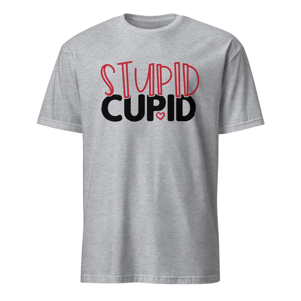 Sport Grey t-shirt with 'STUPID CUPID' text on a white background