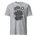 Gray t-shirt with a cartoon ninja design on a white background