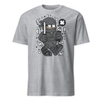 Gray t-shirt with a cartoon ninja design on a white background