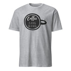 Sport Grey t-shirt with a graphic and text 'Coffee is a hug in a mug' on a white background