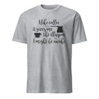 Sport Grey t-shirt with "I Like Coffee Because It Gives Me The Illusion I Might Be Awake" text design on a white background