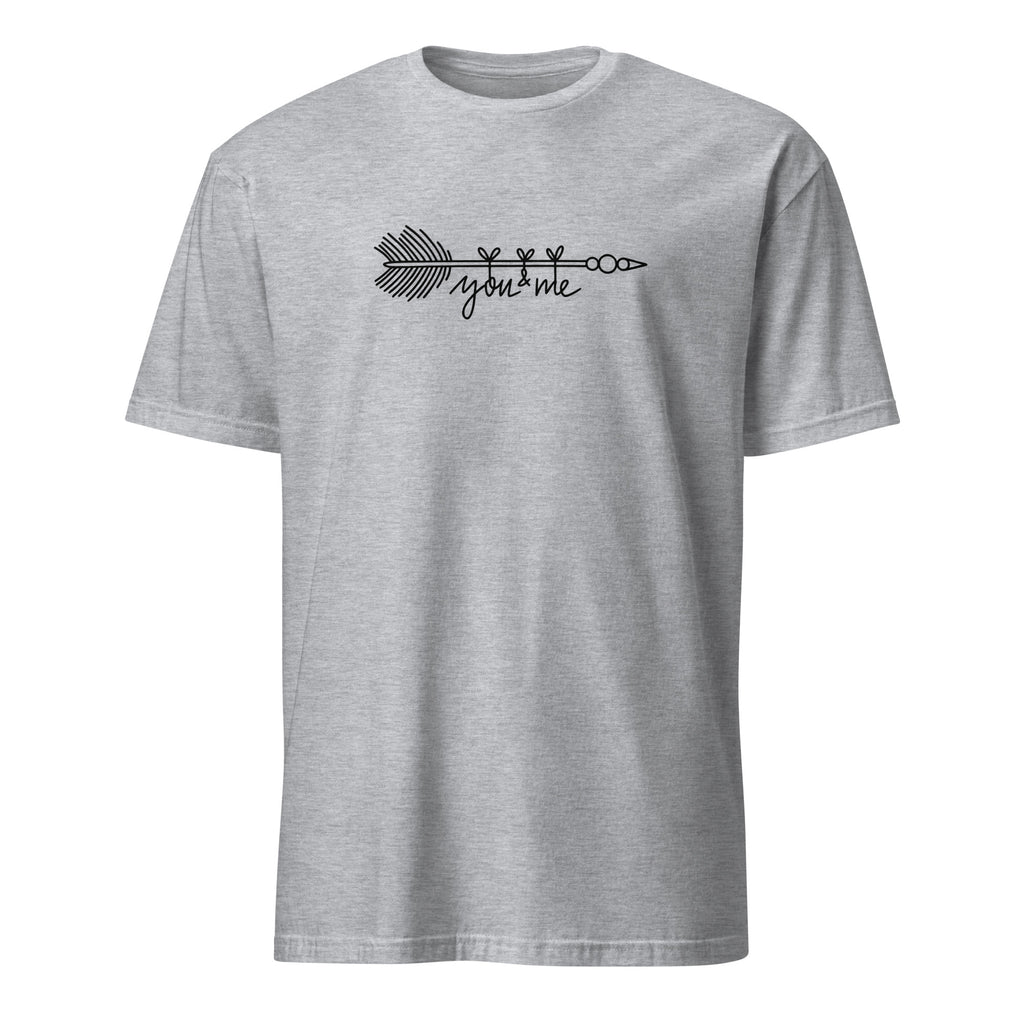 Sport Grey t-shirt with a black arrow design and "You Me" text on a white background