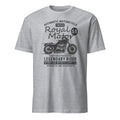 Sport Grey t-shirt with black motorcycle graphic and "Authentic Motorcycle 1955 Royal Motor Legendary Rider" text on a white background