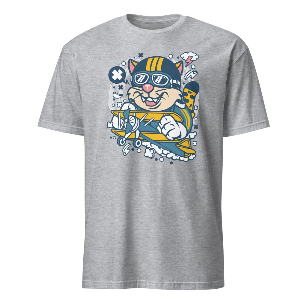 Sport Grey t-shirt with a cartoon character design on a white background