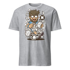 Sport Grey t-shirt with a male volleyball cartoon character holding sports balls on a white background