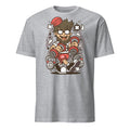 Sport Grey t-shirt with a cartoon character lifting weights on a white background