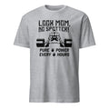 Sports Grey t-shirt with black graphic and "Look Mom No Spotter" text on a white background