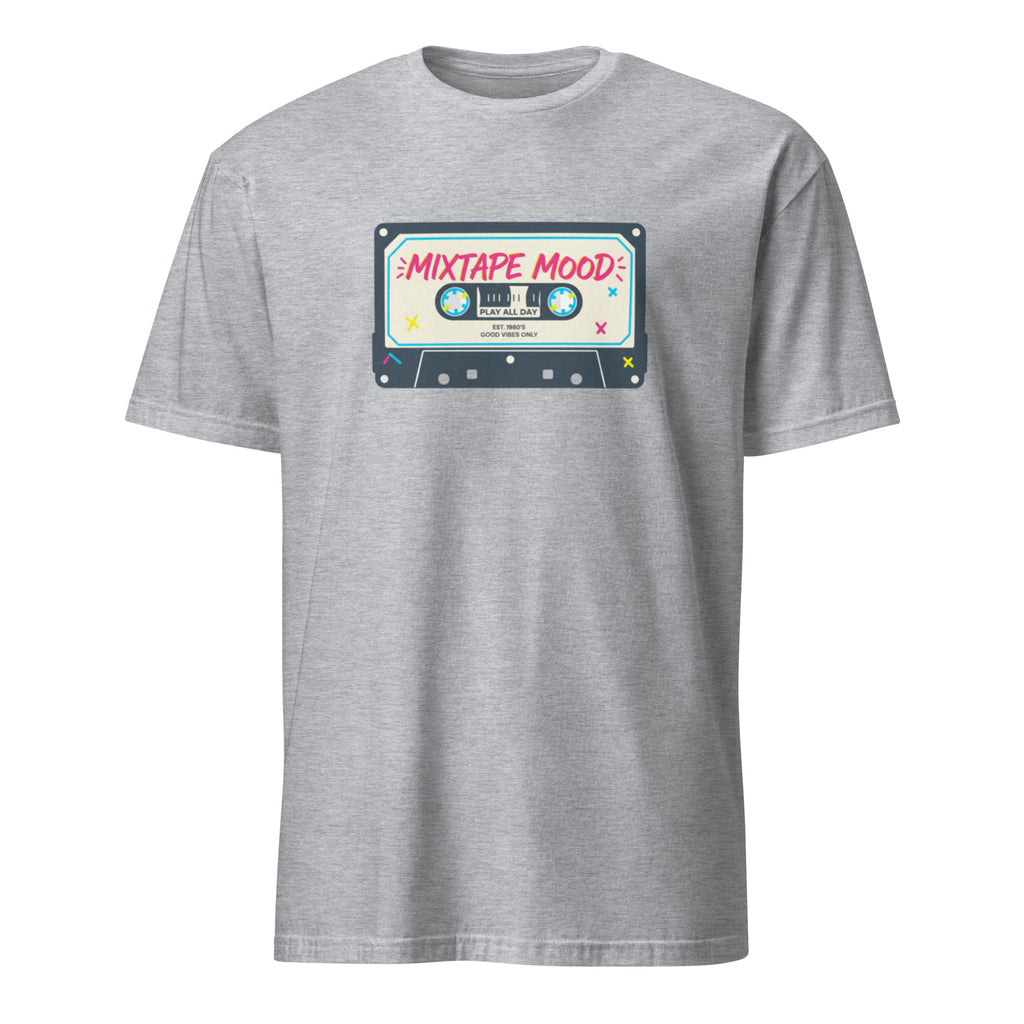 Sport Grey t-shirt with a cassette tape graphic and 'Mixtape Mood' text on a white background