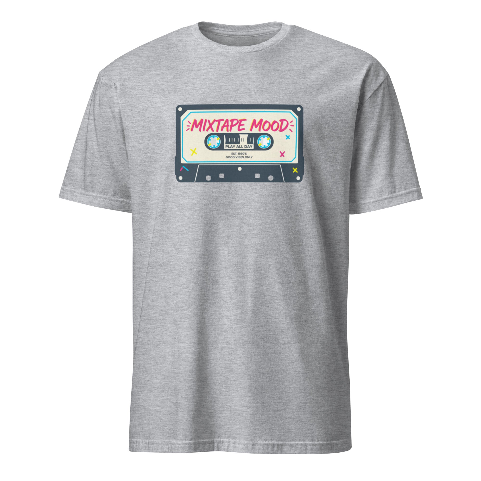 Sport Grey t-shirt with a cassette tape graphic and 'Mixtape Mood' text on a white background