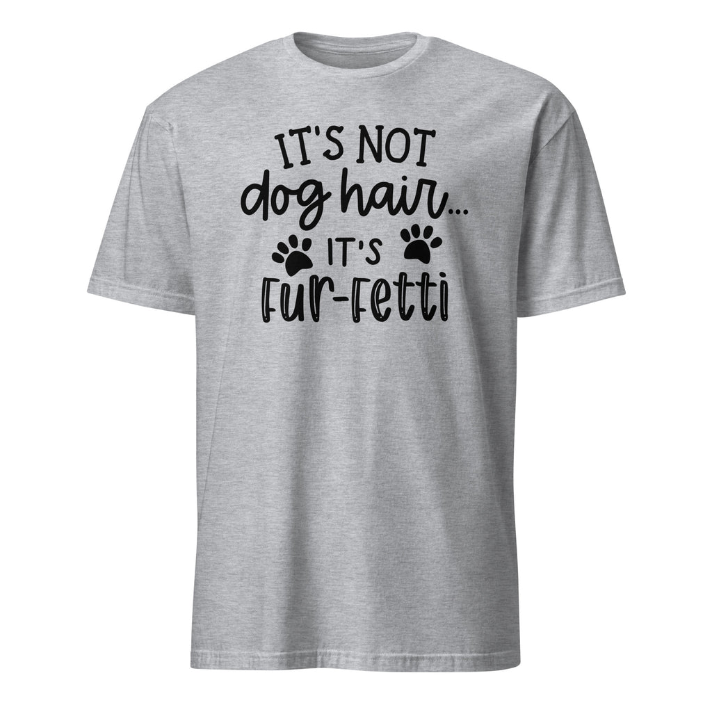 Gray t-shirt with black text on a white background