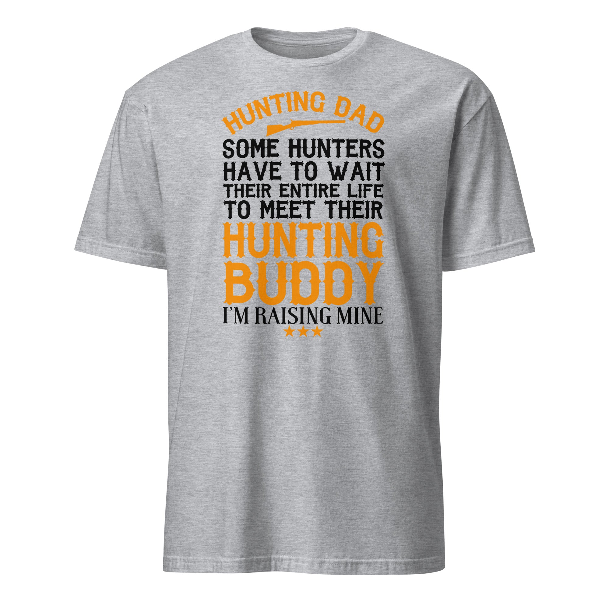 Gray t-shirt with humorous text design on a white background
